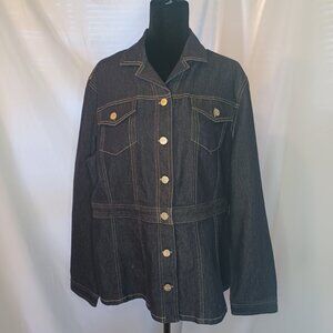 Evan Picone Dark Wash Stretch Denim Belted Jacket